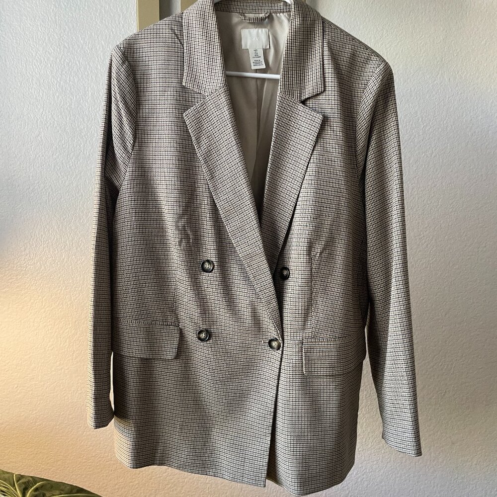 Women’s H&M Checked Double-Breasted Blazer – Size L